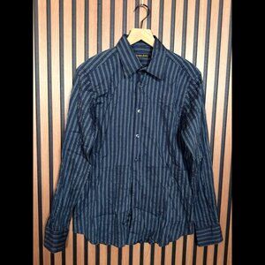 Corneliani Trend Dress Shirt 16 / 41 Mens Blue Striped Long Sleeve Collared